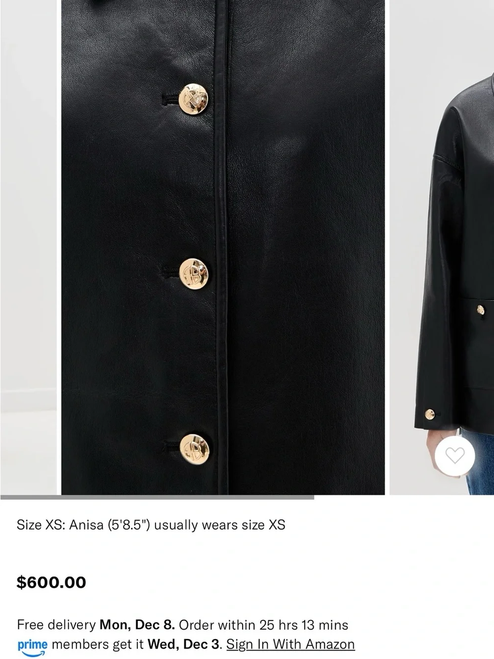Anine Bing Luca Black Leather Button-Front Jacket with Gold Hardware